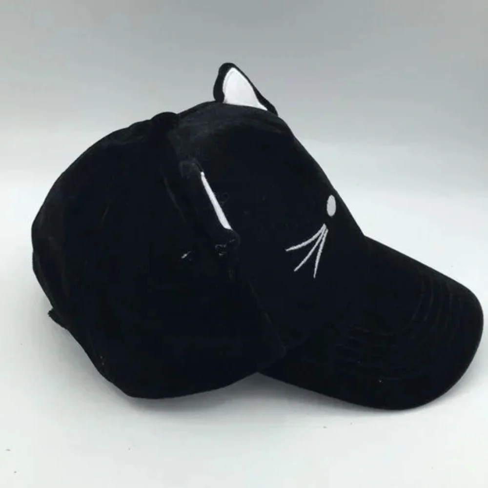 New Gentle Meow Women’s Black Baseball Cat Cap Hat With Whiskers & Ears Polar - Picture 12 of 16
